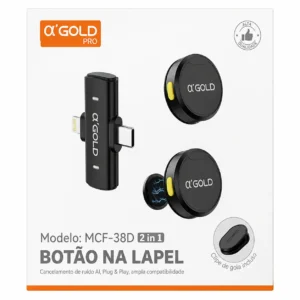 Microfone de Lapela Sem Fio Tipo C e Lightning AGOLD MCF-38D