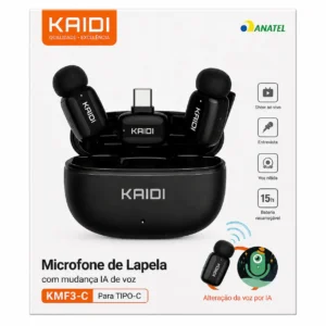 Microfone de Lapela Sem Fio Tipo C KAIDI KMF3-C