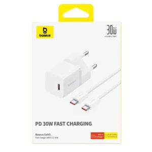 Kit Carregador Tipo C 30W GaN5 BASEUS Fast Charging Branco