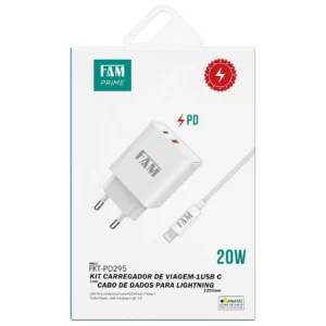 Kit Carregador Lightning 20W FAM FKT-PD295