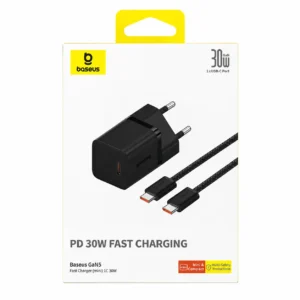 Kit Carregador Tipo C 30W GaN5 BASEUS Fast Charging Preto